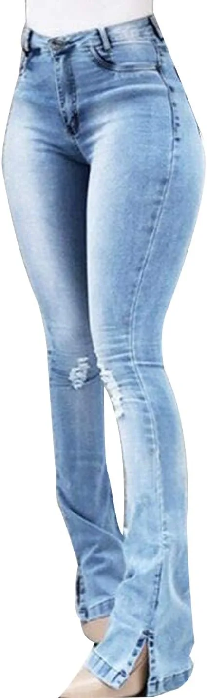 

Женские джинсы Naliha Casual рваные с высокой талией и расклешенным низом Plus Size
