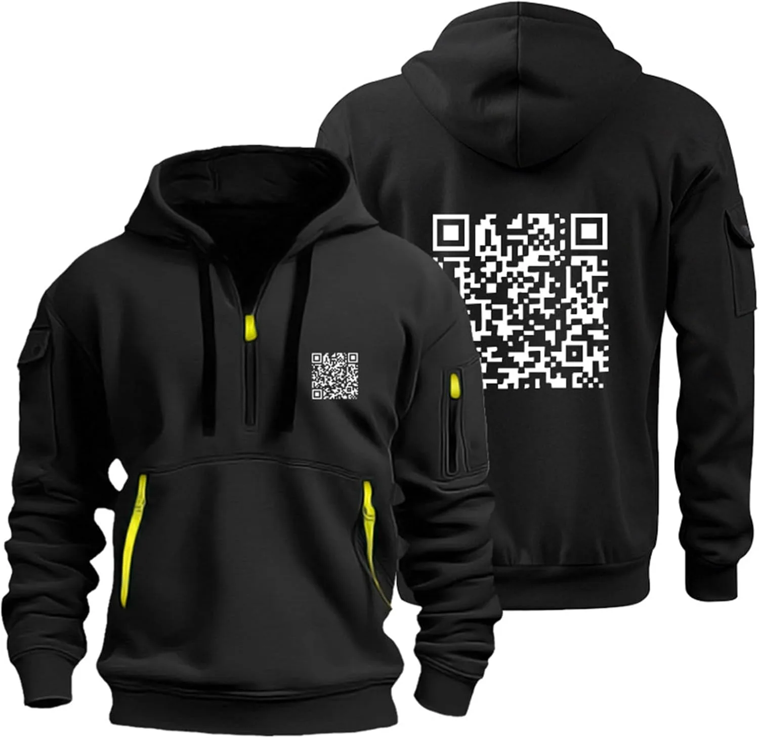 

Толстовка Funny Fu с QR-кодом, мужская, четверть молнии, легкая, с карманом
