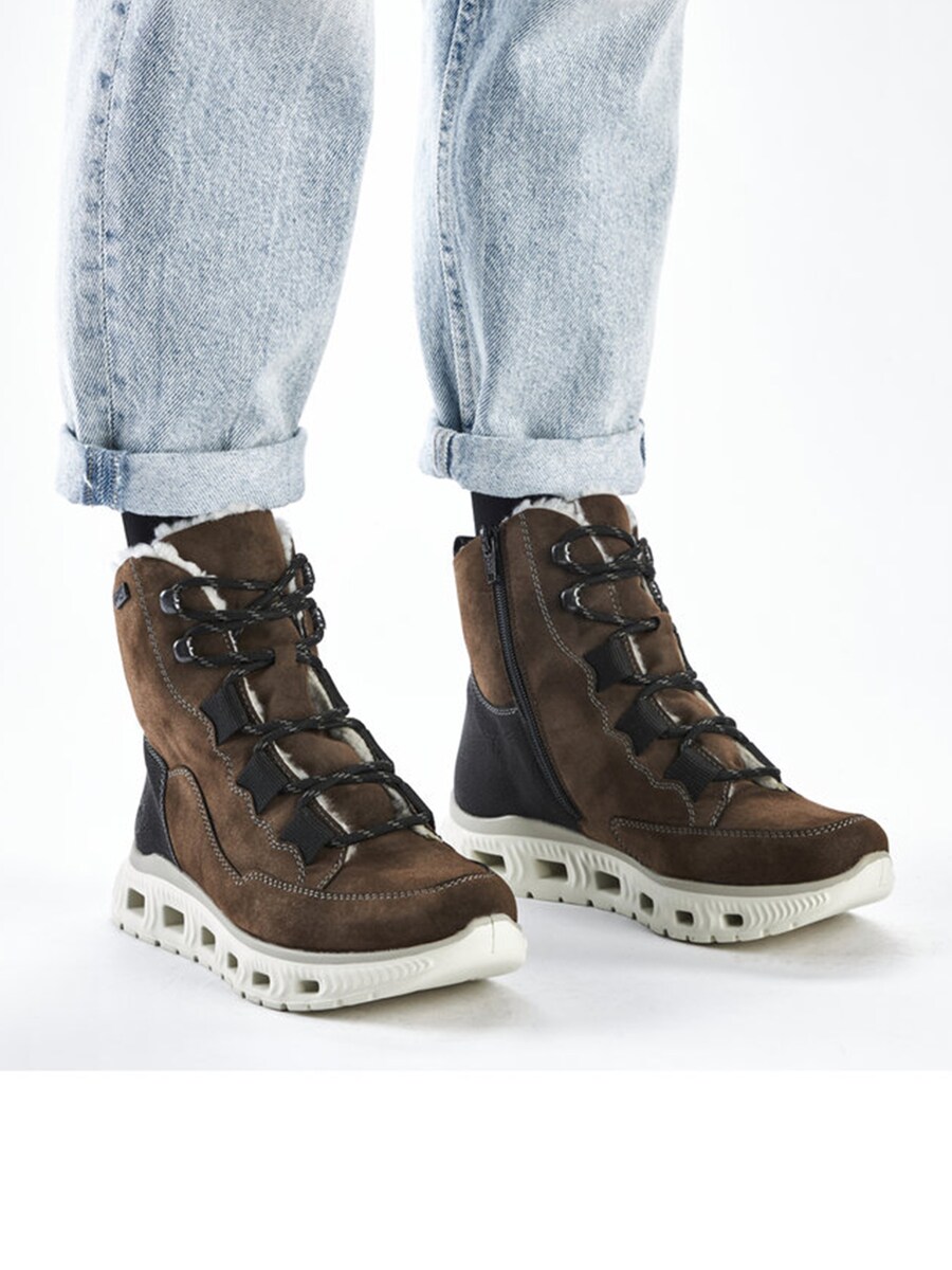 Женские ботинки Rieker Lace-Up с мехом и толстой подошвой, коричневый — фото 2