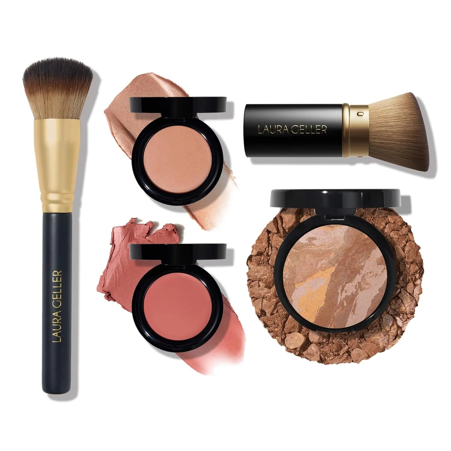 LAURA GELLER The Wonder Balm Heroes Kit (5 предметов) - увлажняющий бальзам для лица + выдвижная угловая кисть kabuki + кисть wonder + тональная основа baked balance-n-brighten, tan, tan
