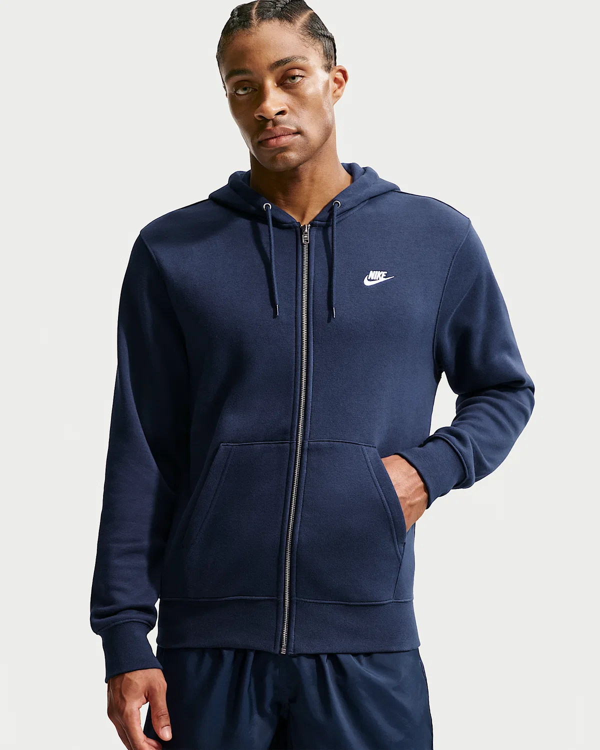 Мужская флисовая кофта на молнии Nike Club, Obsidian/Obsidian/White