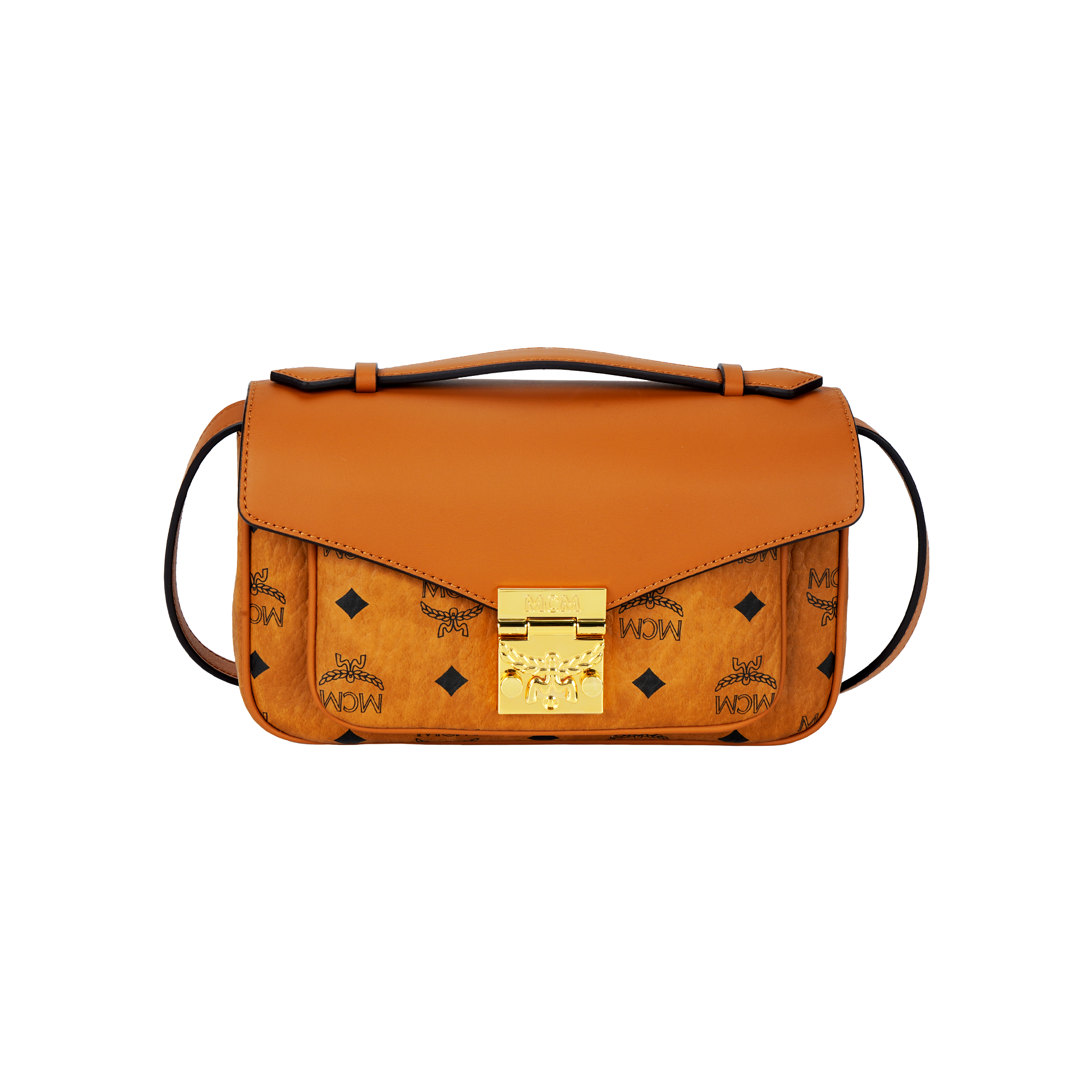 

Сумка через плечо из лакированного полотна с кожаными деталями, кросс-боди, женская сумка среднего размера cognac brandy MCM