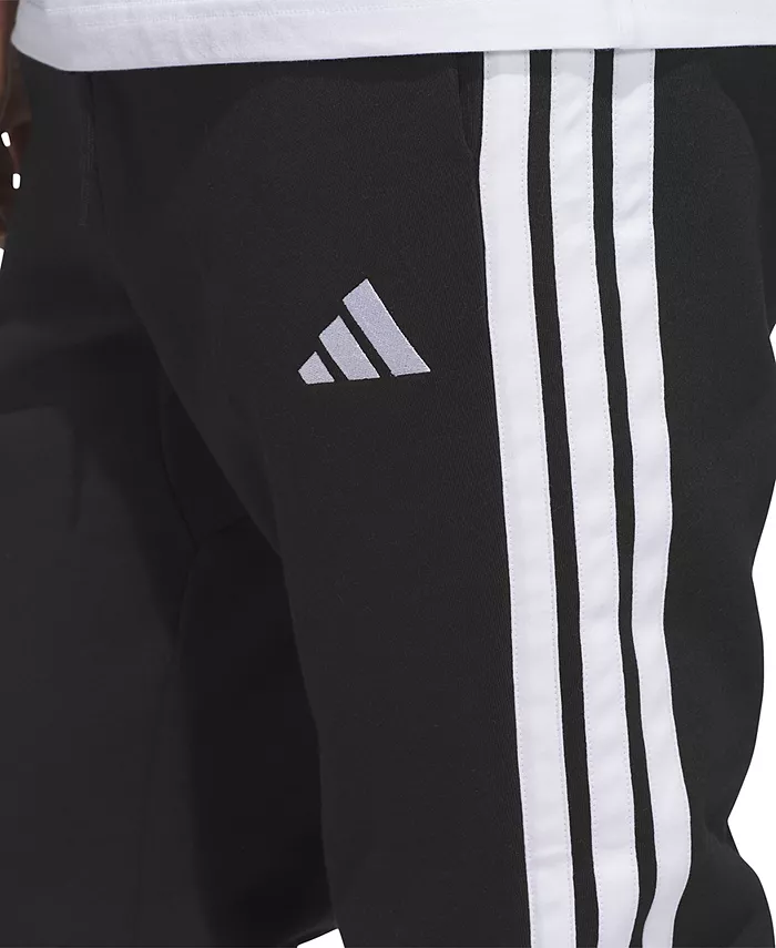 Мужские базовые джоггеры Regular-Fit с флисом и 3 полосками Adidas, черный — фото 3