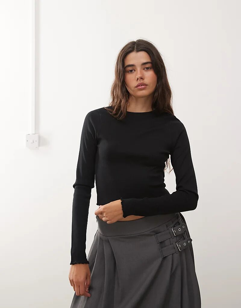 

Лонгслив COLLUSION с длинными рукавами и салатовым краем в рубчик, черная