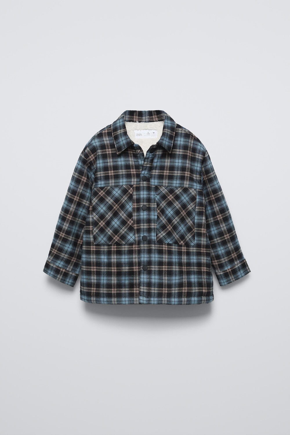 

Верхняя рубашка в клетку с искусственной овчиной ZARA, синий/черный