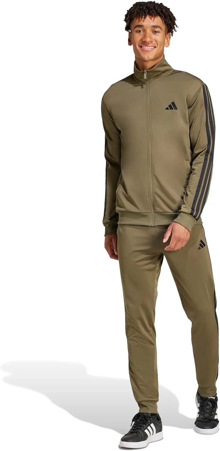 Мужской базовый спортивный костюм Adidas с тремя полосками из трикотажа, оливковый