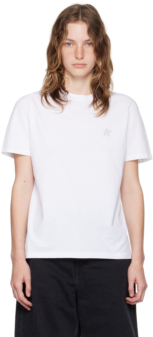 

Белая футболка с блестками и звездами Golden Goose