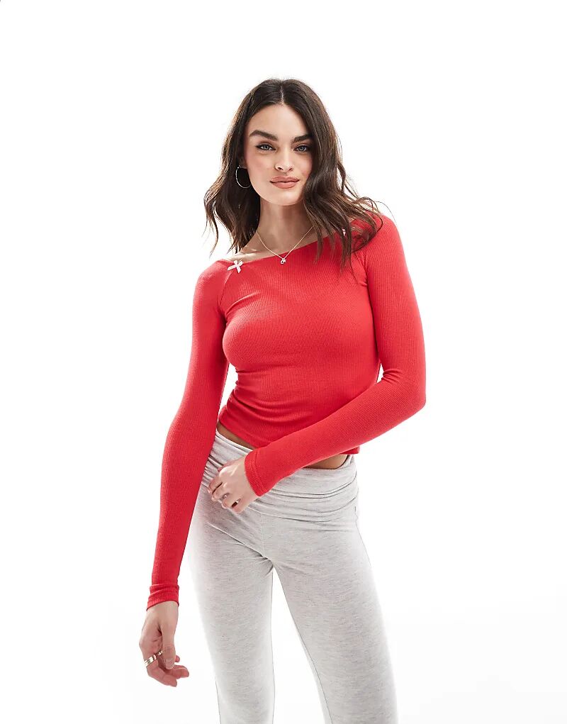 

Пижамный топ из хлопка ON Lounge Red с вырезом-лодочкой и бантом Cotton:On