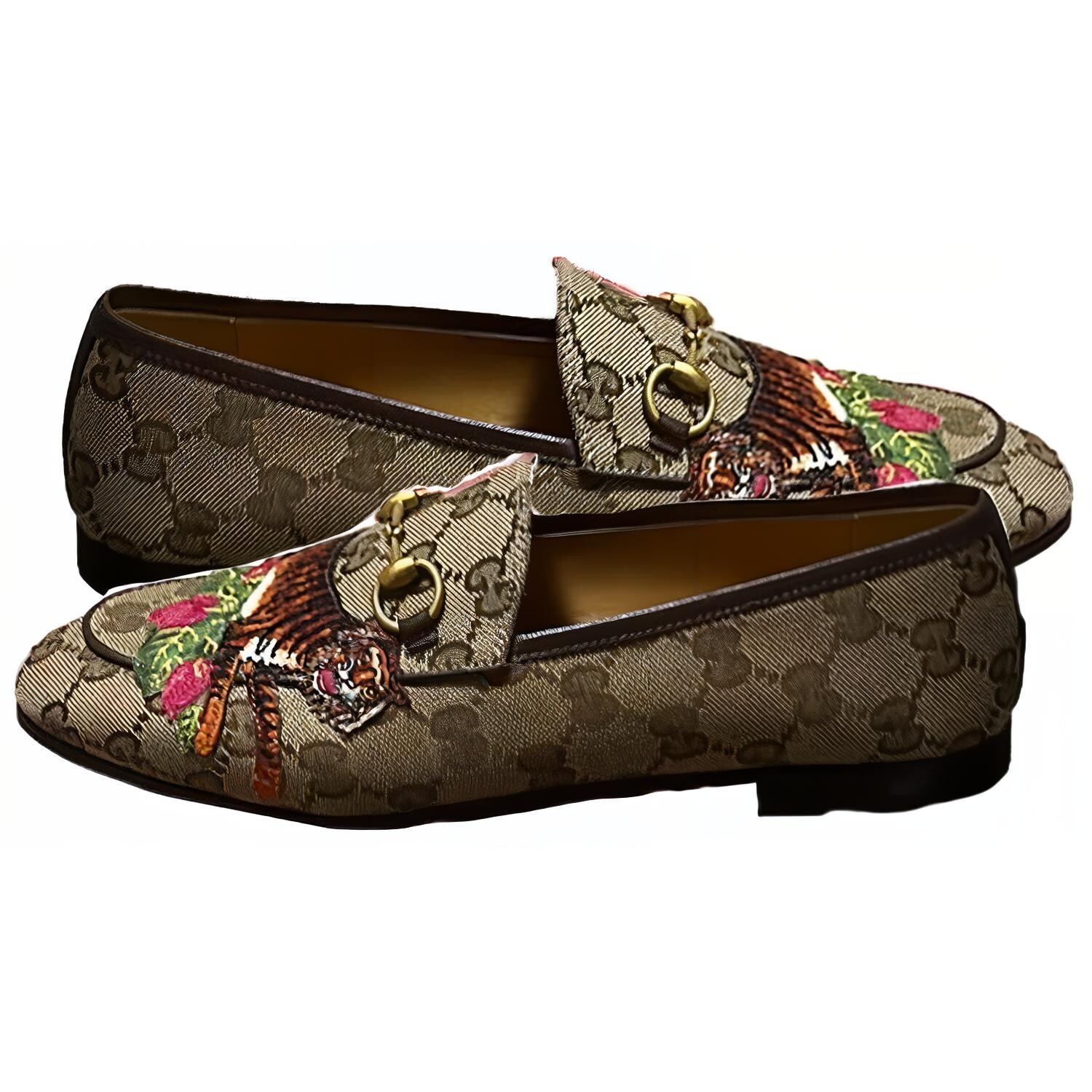 Вышитые туфли-лоферы с круглым носком бежевого цвета для женщин Gucci — фото 3