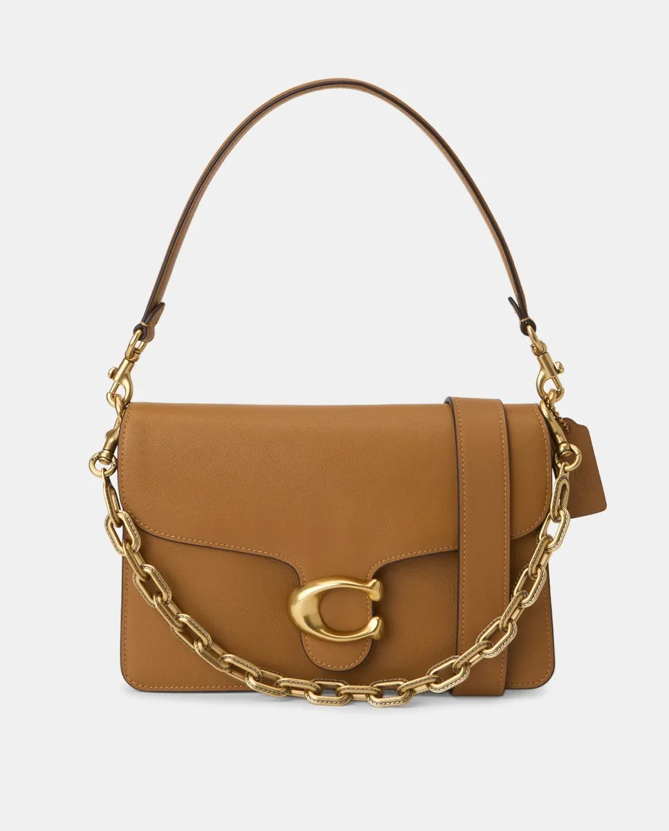 

Сумка через плечо из кожи с цепочкой и полосатым узором Coach, коричневый