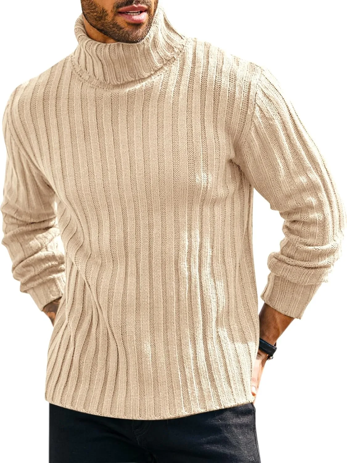 

Runcati мужской объемный свитер с воротником-стойкой, кабельная вязка, casual, slim fit, для осени и зимы