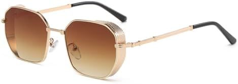 

Модные прямоугольные солнцезащитные очки для женщин, металлические солнцезащитные очки, классические минималистичные мужские очки, защита от солнца UV400 MTZJH, Gold Gradient Brown