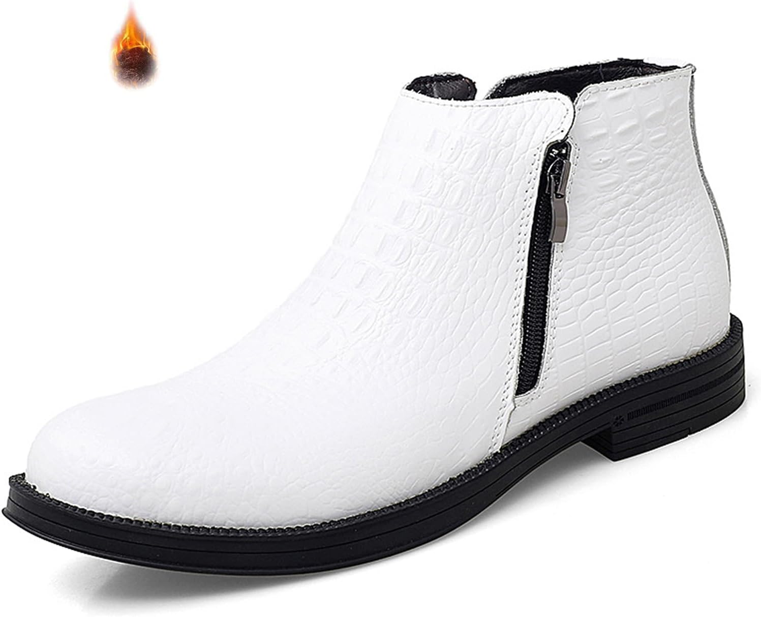 

Мужские ботинки на низком каблуке из натуральной кожи с тиснением под аллигатора, модные с круглым носком и боковой молнией, деловые ботинки для офиса Faglkak, белый