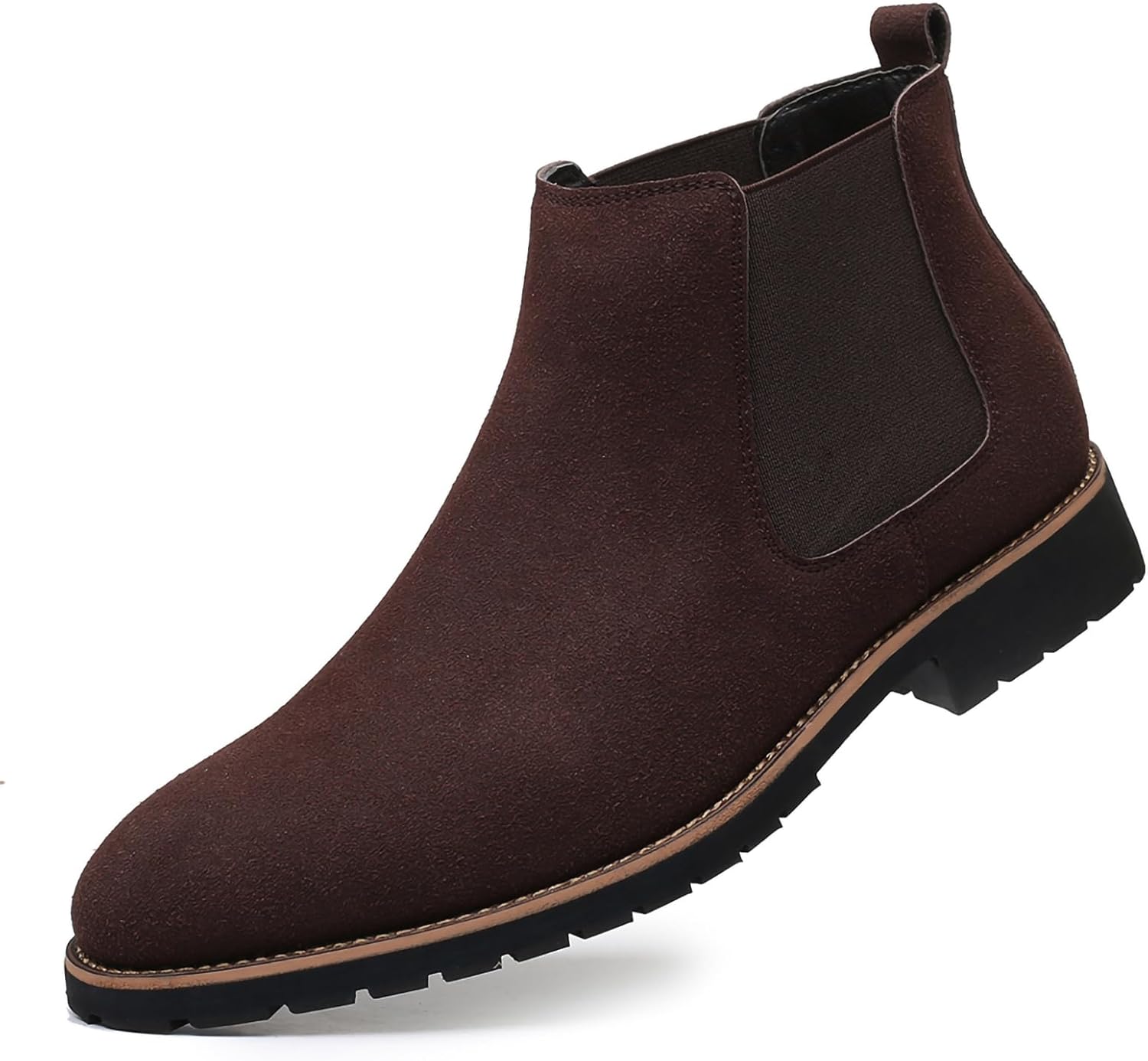 

Мужские замшевые ботинки Челси - ботинки на щиколотку без шнуровки с круглым носком для повседневной и официальной носки, мужские кожаные деловые ботинки из ПУ Generic, коричневый
