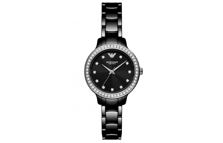 

EMPORIO ARMANI Наручные часы, кварцевый механизм, керамический ремешок, 34 мм, черный циферблат, женские часы AR70008