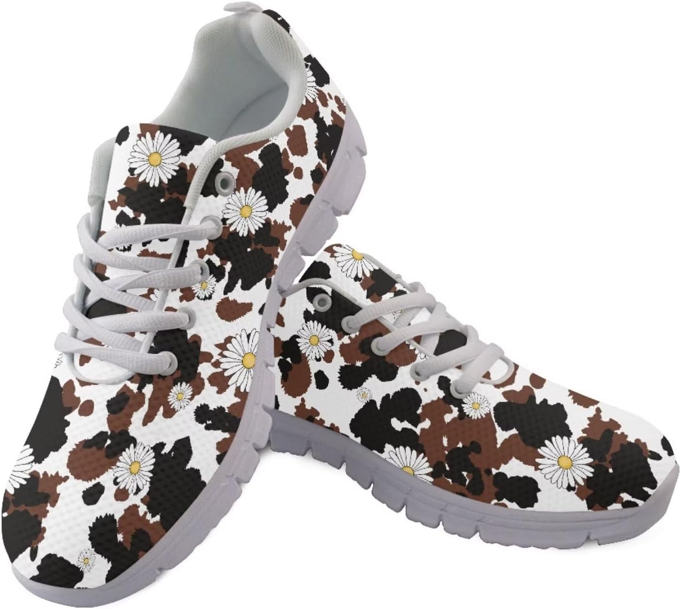 

Кроссовки для бега на День благодарения, спортивные кроссовки для спортзала, легкие удобные кроссовки для ходьбы, тенниса и фитнеса для мужчин и женщин Getelinseng, Cow Print Daisy