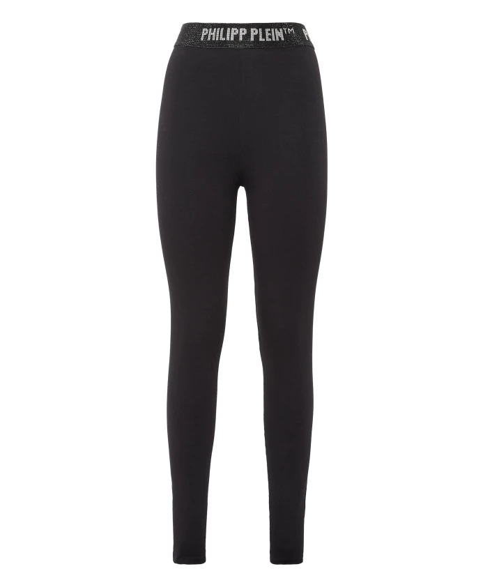 

Леггинсы с высокой талией, украшенные кристаллами. Philipp Plein, черный
