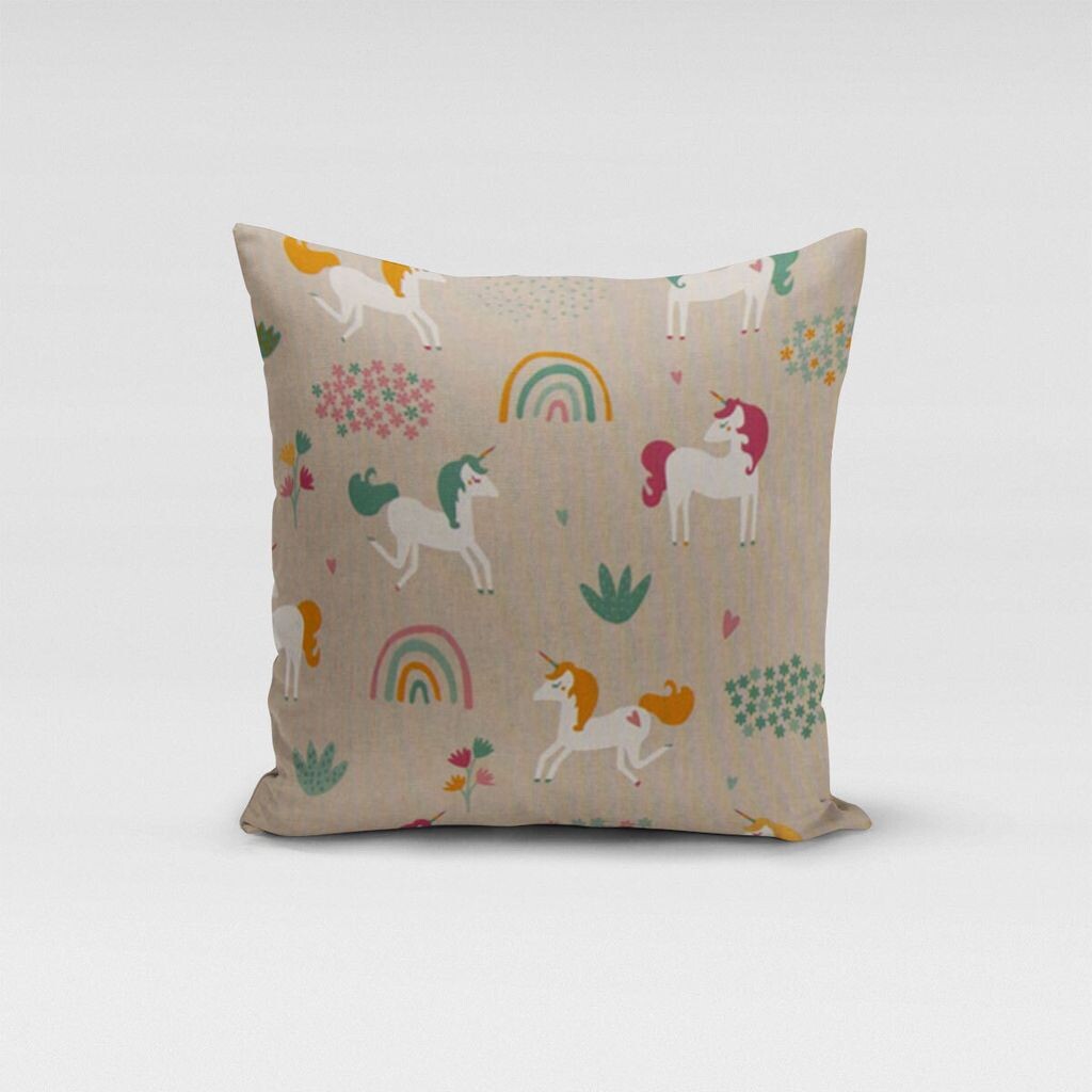 

КРАСИВАЯ ЖИЗНЬ. Чехол на подушку единороги радуга натуральный красочный размер 80х80см (ВхШ) размер 80х80см (ВхШ) Schöner-Leben
