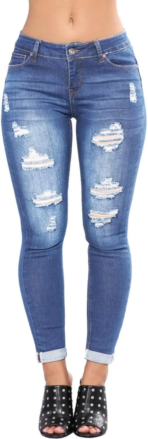 

Женские джинсы скинни с потертостями KQTFT