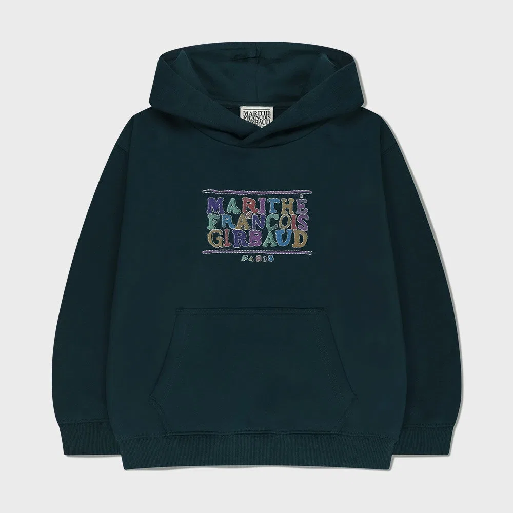 Детское худи с начёсом Doodle Classic Logo, тёмно-зелёное, от Marithé Kids — фото 2
