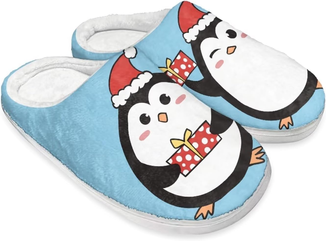 

Хлопковые тапочки на Хэллоуин и Рождество для женщин и мужчин, мягкие, теплые, нескользящие, домашние тапочки, дорожные тапочки Buxolandt, Christmas Penguin Print