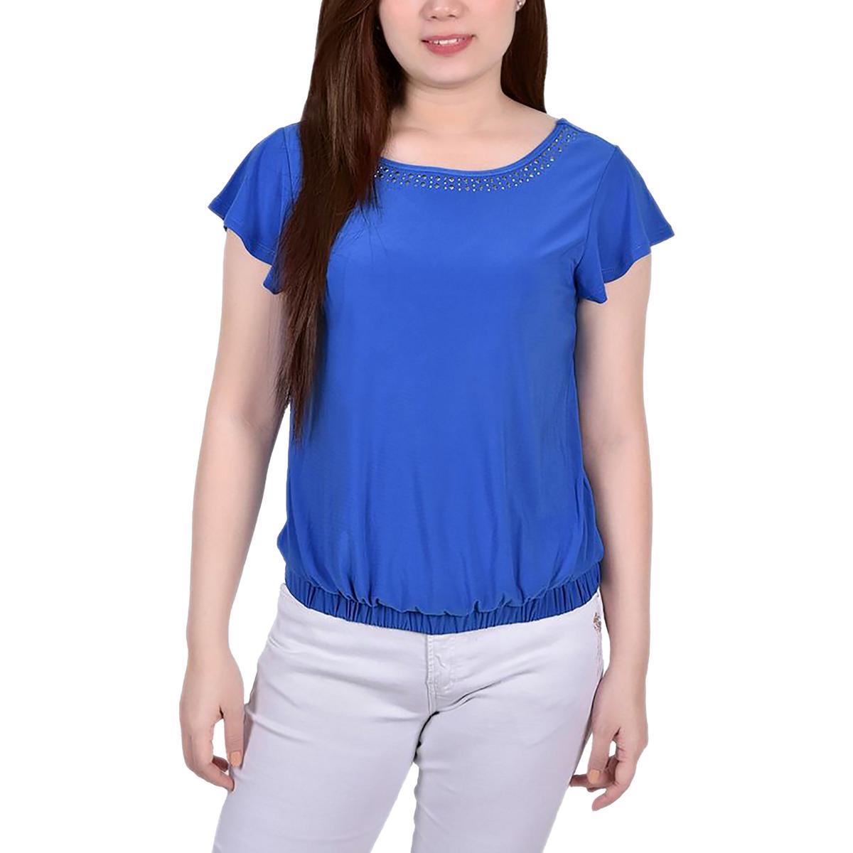 

Женская блузка Petites с отделкой снизу и декором NY Collection, цвет victoria blue
