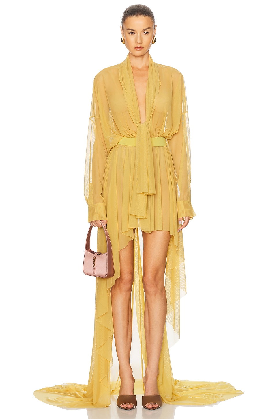 

Платье Hi Low Super Oversized Boyfriend Shirt Flared Gown With Bow Norma Kamali, Asparagus