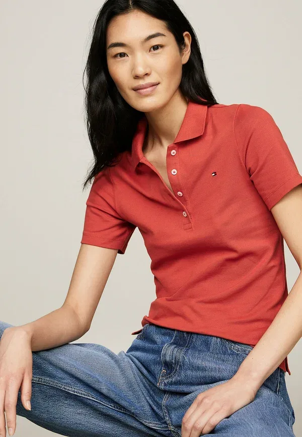 Поло Tommy Hilfiger, breton stripe orange flash, оранжевый — фото 4