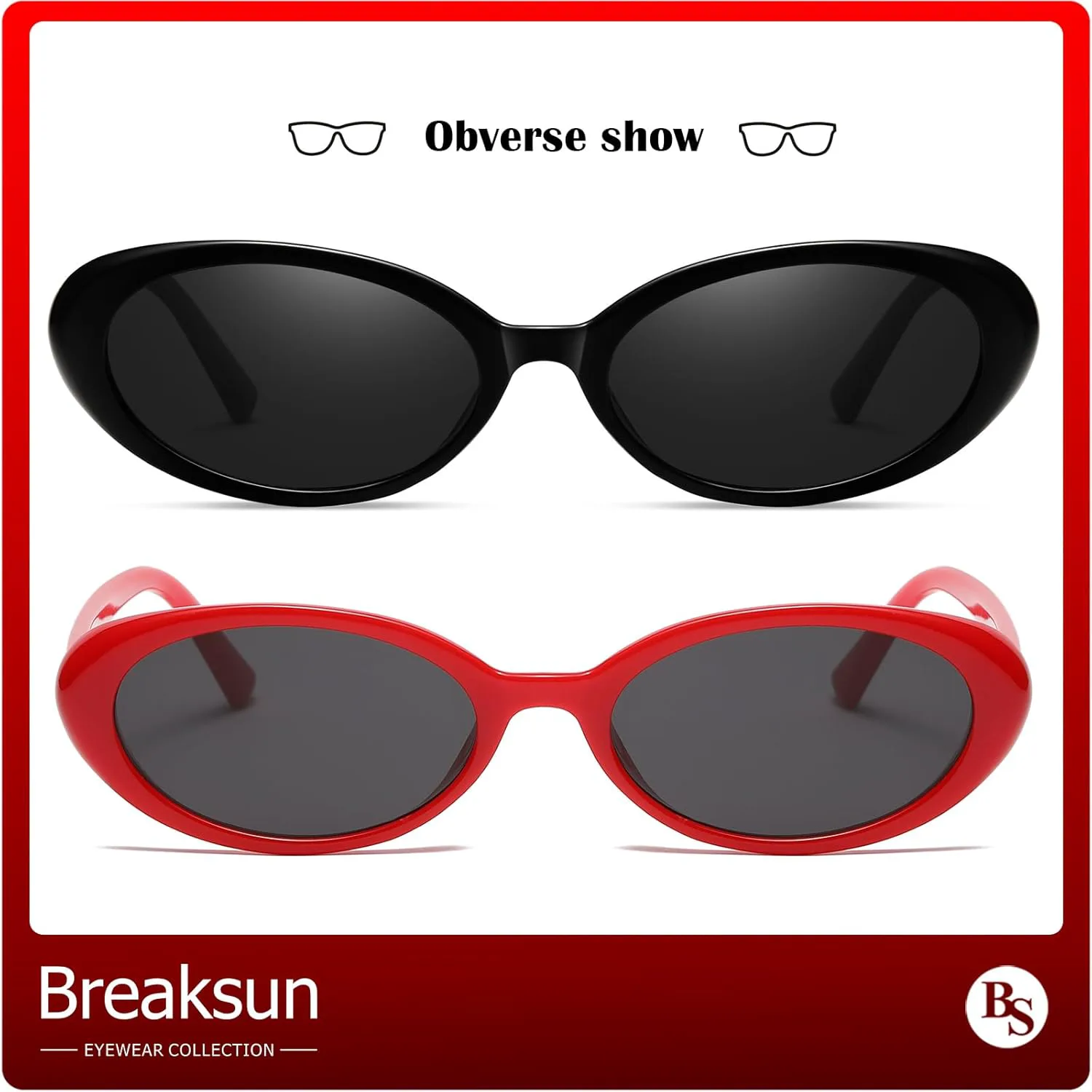 

Ретро овальные солнцезащитные очки для женщин и мужчин, модные маленькие овальные солнцезащитные очки в винтажном стиле 90-х Breaksun, 2 Pack (Black/Grey+ Red/Grey)