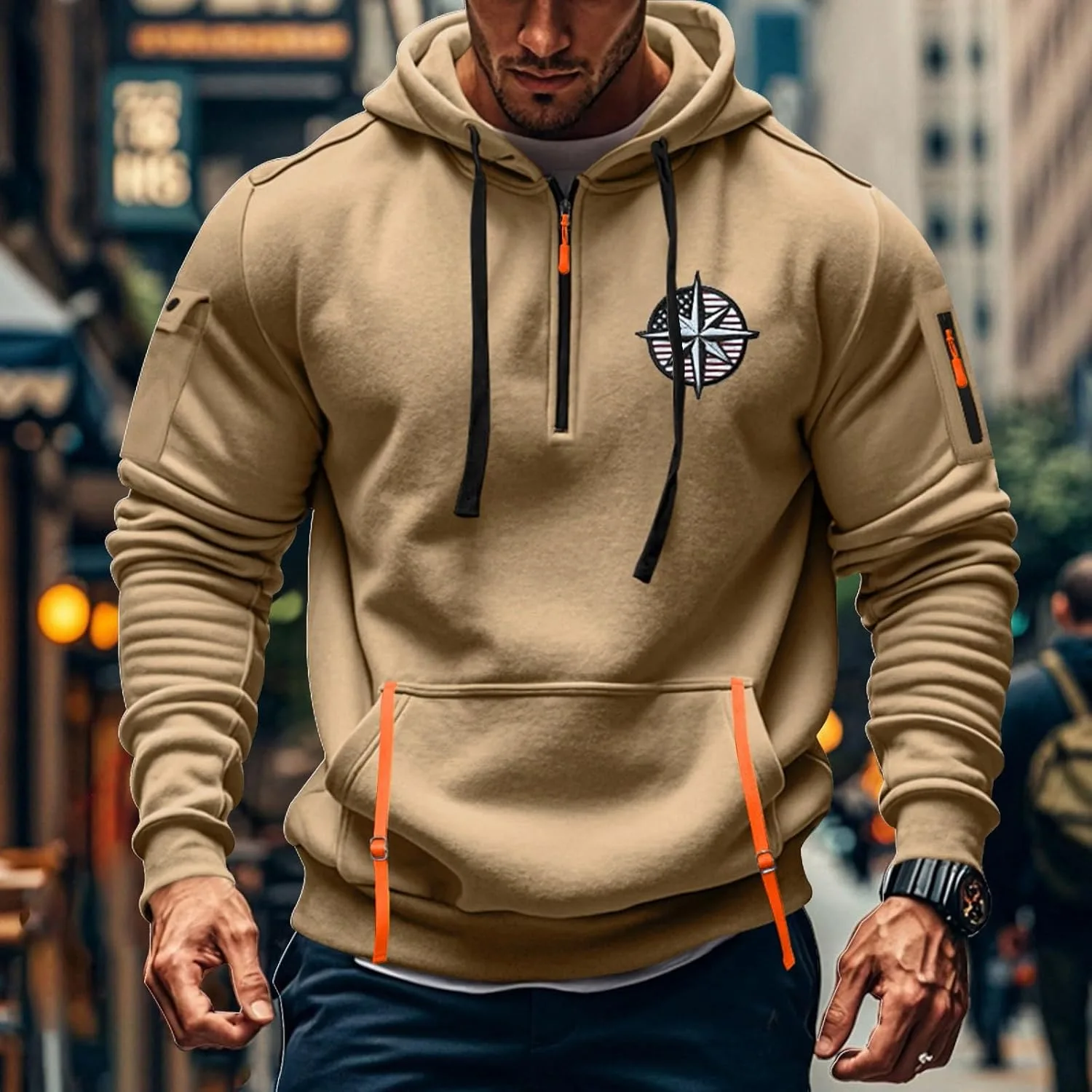 Толстовка с капюшоном Tactical для мужчин, Fleece, четверть молнии, мягкая, больших размеров, с длинным рукавом, зимняя, теплая — фото 2