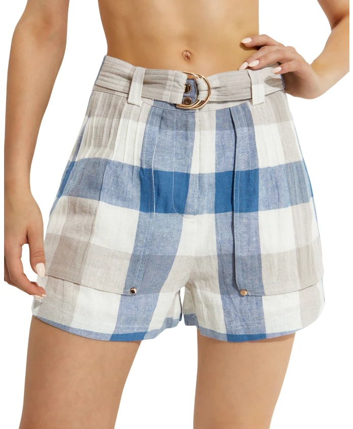 

Сине-Бежевые клетчатые шорты с высокой талией Ixiah, синий
