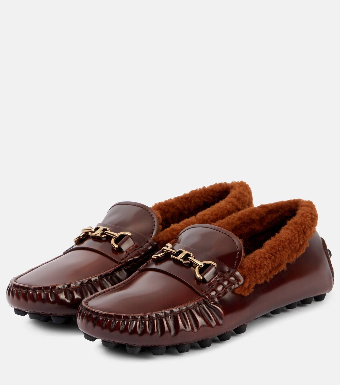 Кожаные мокасины с отделкой из овчины Tod'S, цвет cuioi scuro + cognac — фото 4