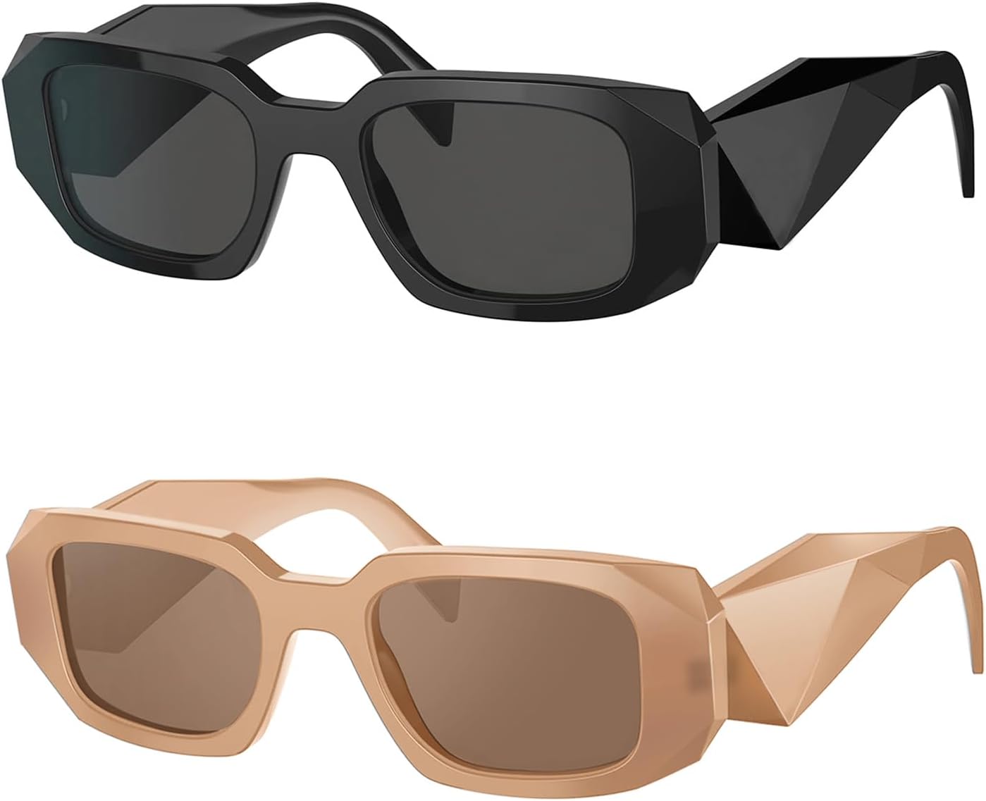 

BUTABY Модные прямоугольные солнцезащитные очки для женщин и мужчин, ретро-солнцезащитные очки в винтажном стиле, квадратная оправа, Black Frame Grey Lens+beige Frame Brown Lens