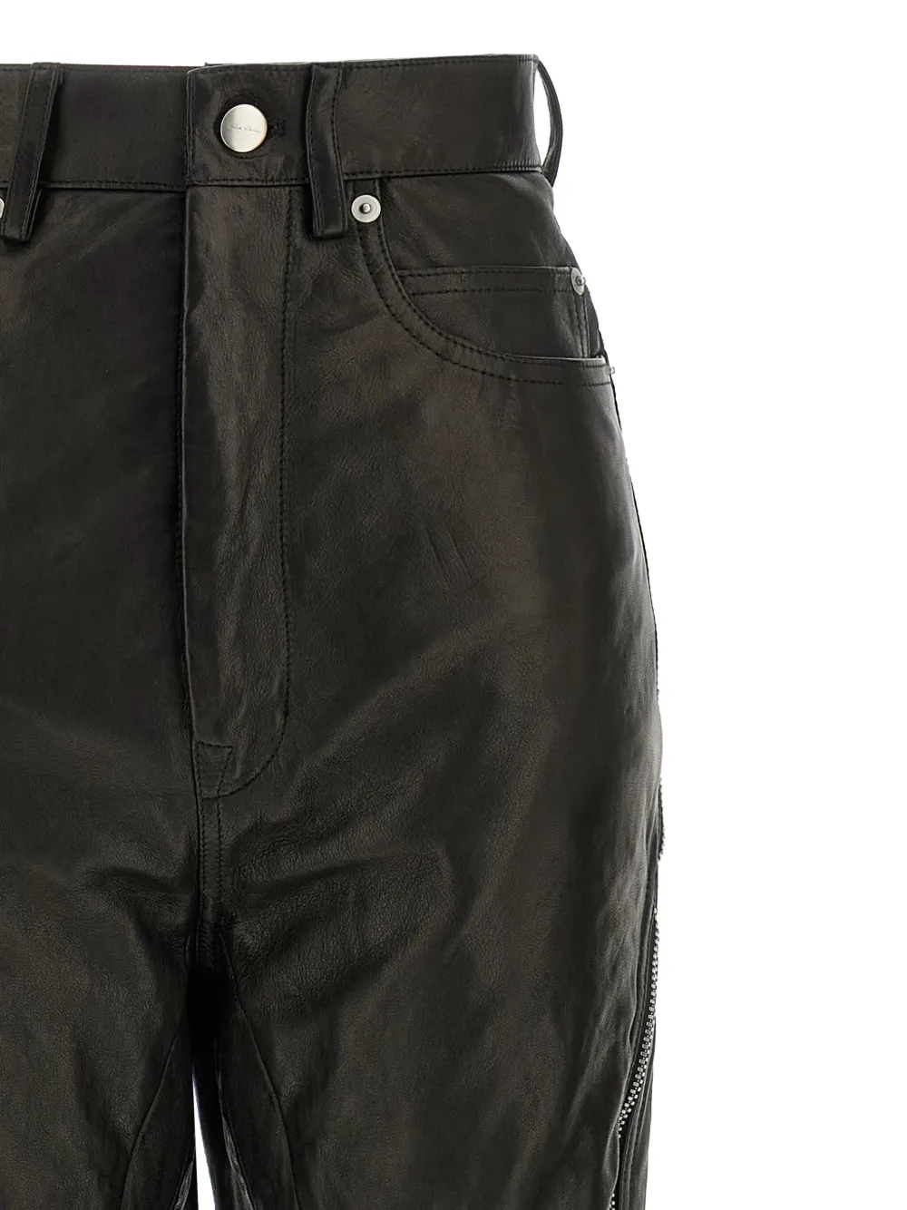 Кожаные брюки Bolan Banana с высокой талией и молнией Rick Owens, черный — фото 3