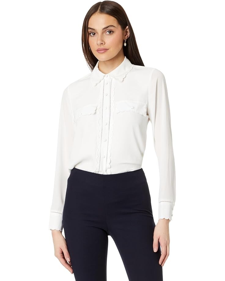 

Рубашка CeCe Scalloped Button-Down Blouse, цвет New Ivory
