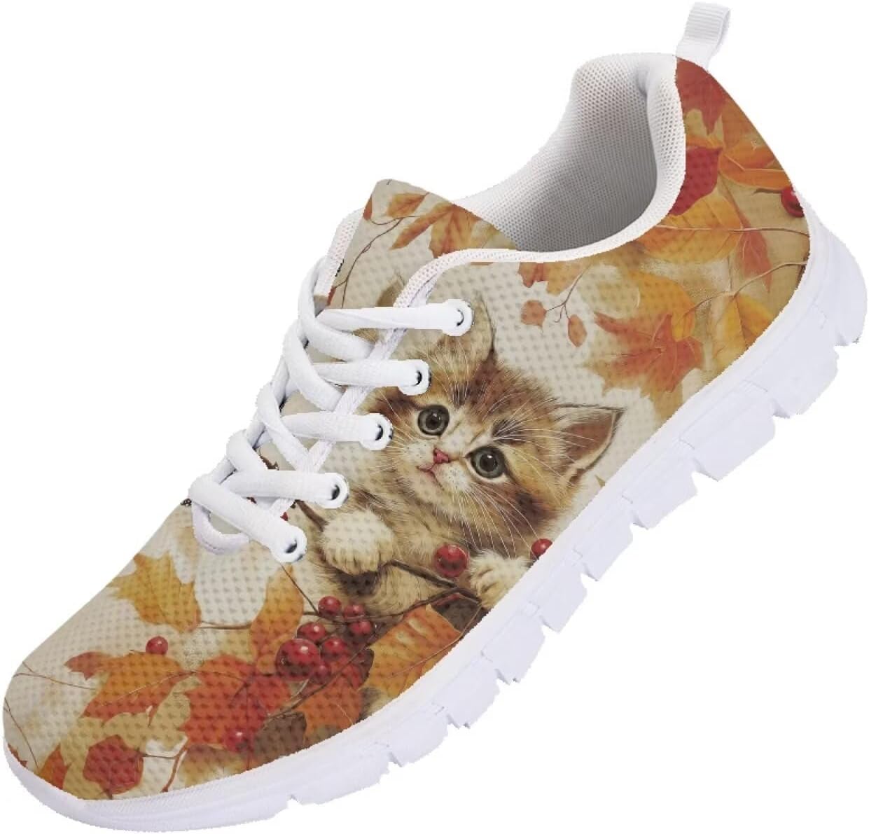 

Женские кроссовки для бега, обувь для путешествий и прогулок, мужские стильные кеды, легкие для тенниса и спортивных занятий Getelinseng, Cute Cat Fall Maple