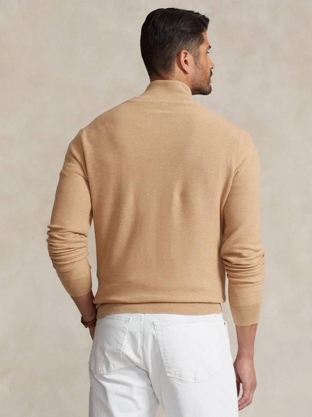Поло Big & Tall хлопковый полузастёгивающийся трикотажный джемпер Ralph Lauren, Camel Melange — фото 2