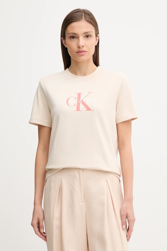 

Хлопковая футболка Calvin Klein Jeans, бежевый