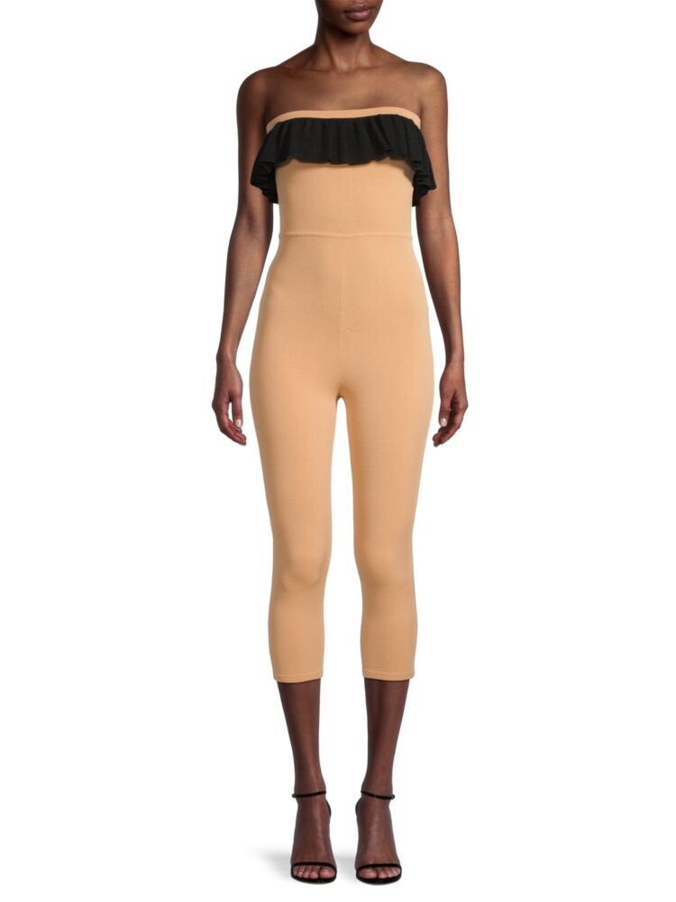 

Укороченный комбинезон без бретелек с рюшами Victor Glemaud, цвет Tan