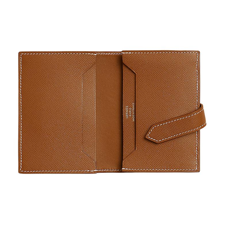HERMES Кардхолдер Bearn Madame из телячьей кожи для женщин, 37, Gold Brown — фото 2