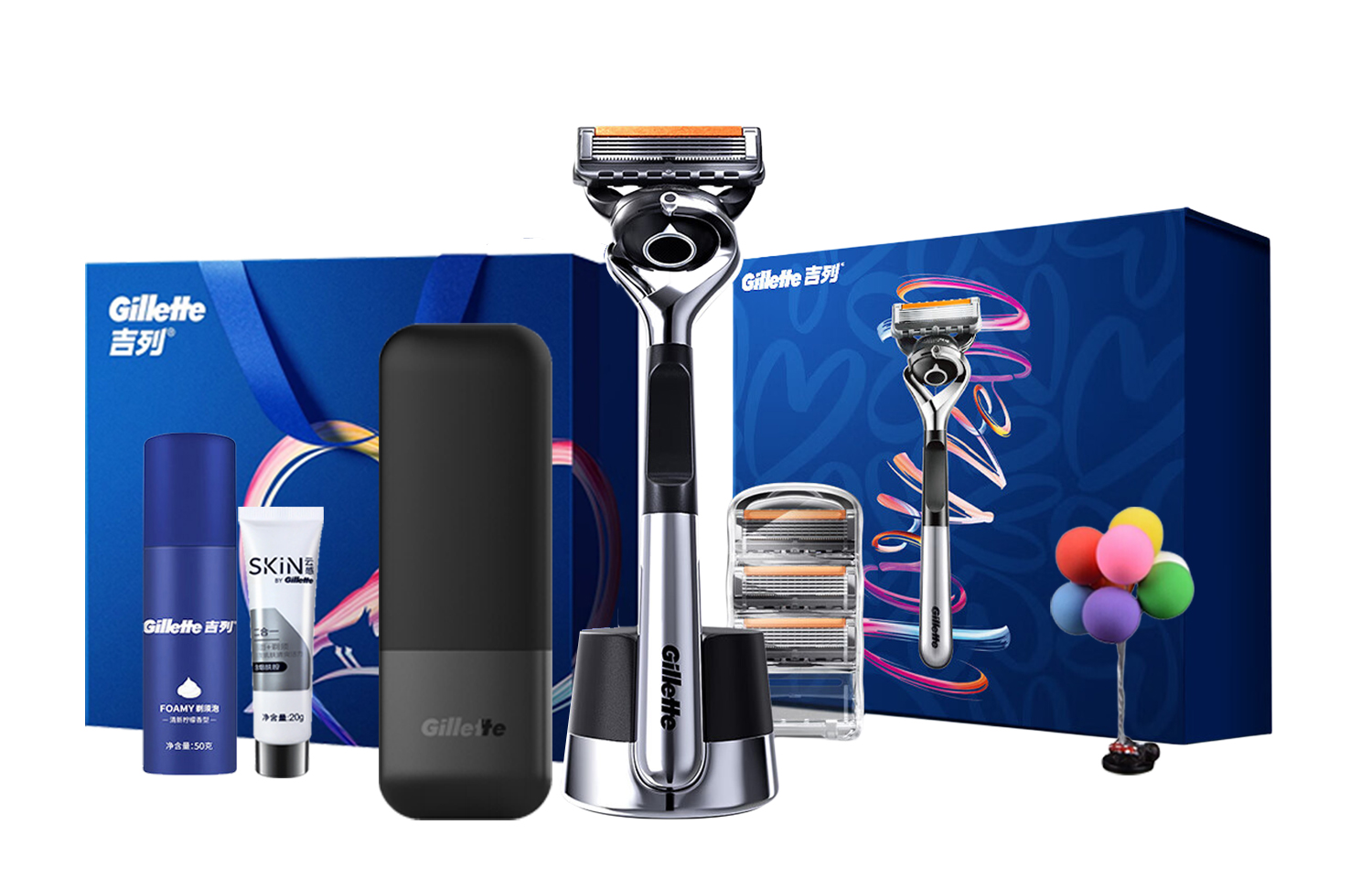 Набор для бритья Gillette: бритвенный станок, 4 сменные кассеты, магнитная подставка, очищающее средство — фото 2