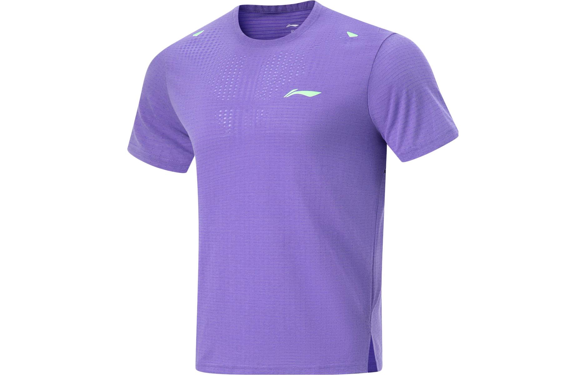

Мужские футболки из коллекции Li Ning Running Collection, флуоресцентный фиолетовый цвет «Звездный свет», круглый вырез, умеренный прямой крой