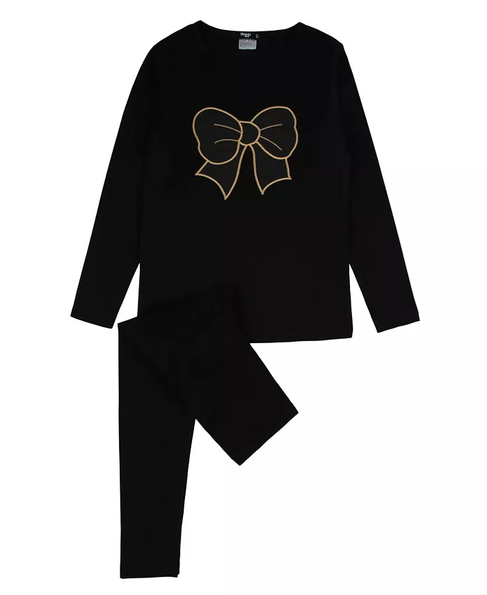 

Маленькие/большие девочки комплект домашней одежды с пышным бантом Noggiwear, черный