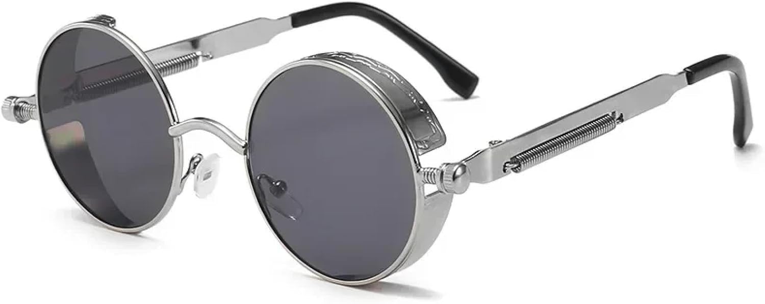 

Солнцезащитные очки с защитой от УФ-излучения UV400 | Круглые, металлические, в стиле панк | Для женщин и мужчин, для занятий спортом на открытом воздухе и вождения DSVIGF, Silver Gray