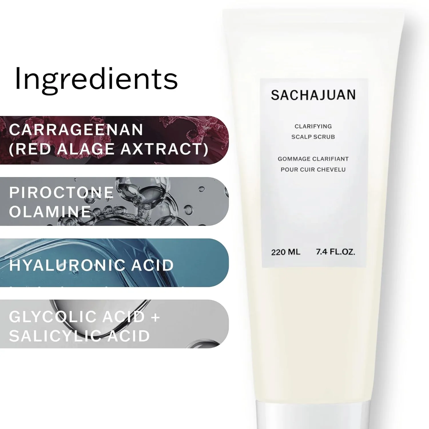 SACHAJUAN Clarifying Scalp Scrub, сахарный скраб для очищения кожи головы от загрязнений и контроля жирности, поддерживает баланс микробиома и здоровье корней, веганский и без сульфатов, 220 мл 219 мл, Clear — фото 3
