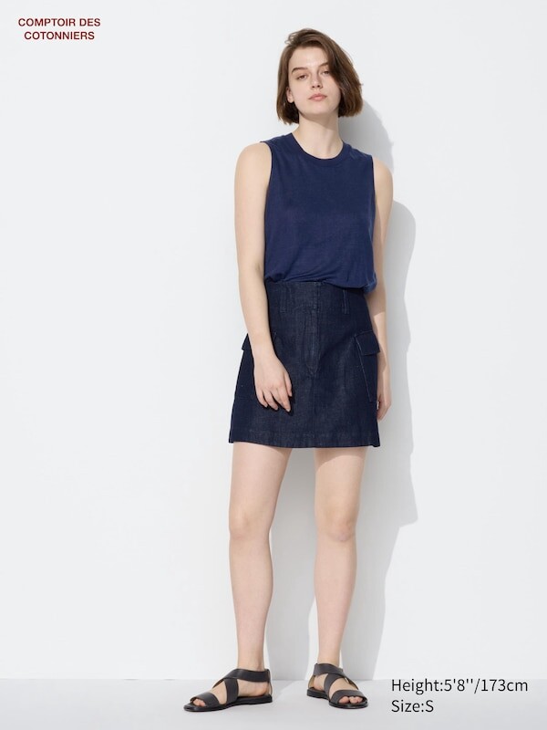 

Мини-Юбка из смеси хлопка Uniqlo, синий