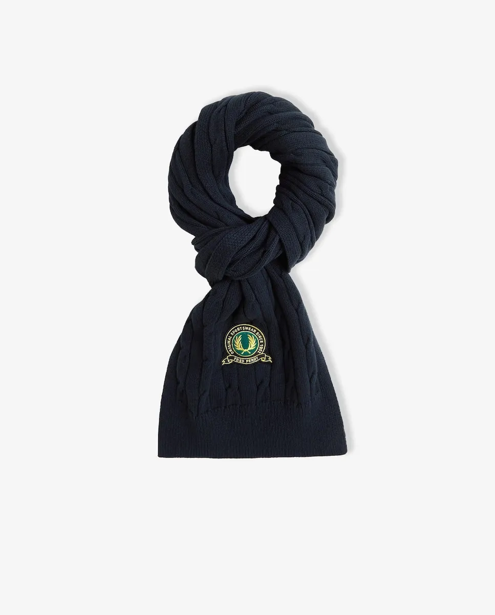 

Мужской шарф из хлопка с вязкой косичкой Fred Perry, темно-синий