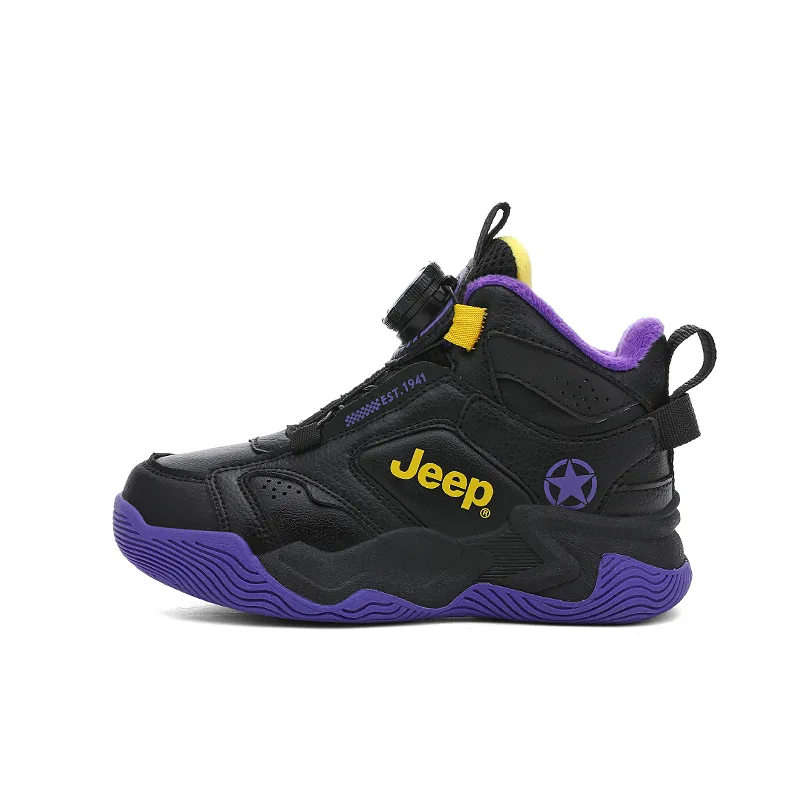 Детские баскетбольные кроссовки Running Collection Jeep, Black Purple Yellow[Fleece-Lined-Warm Winter]