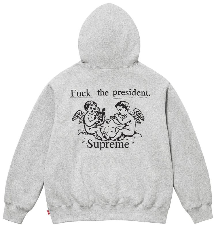 Supreme Толстовка с капюшоном "Верховный президент" цвета "серый меланж" — фото 2