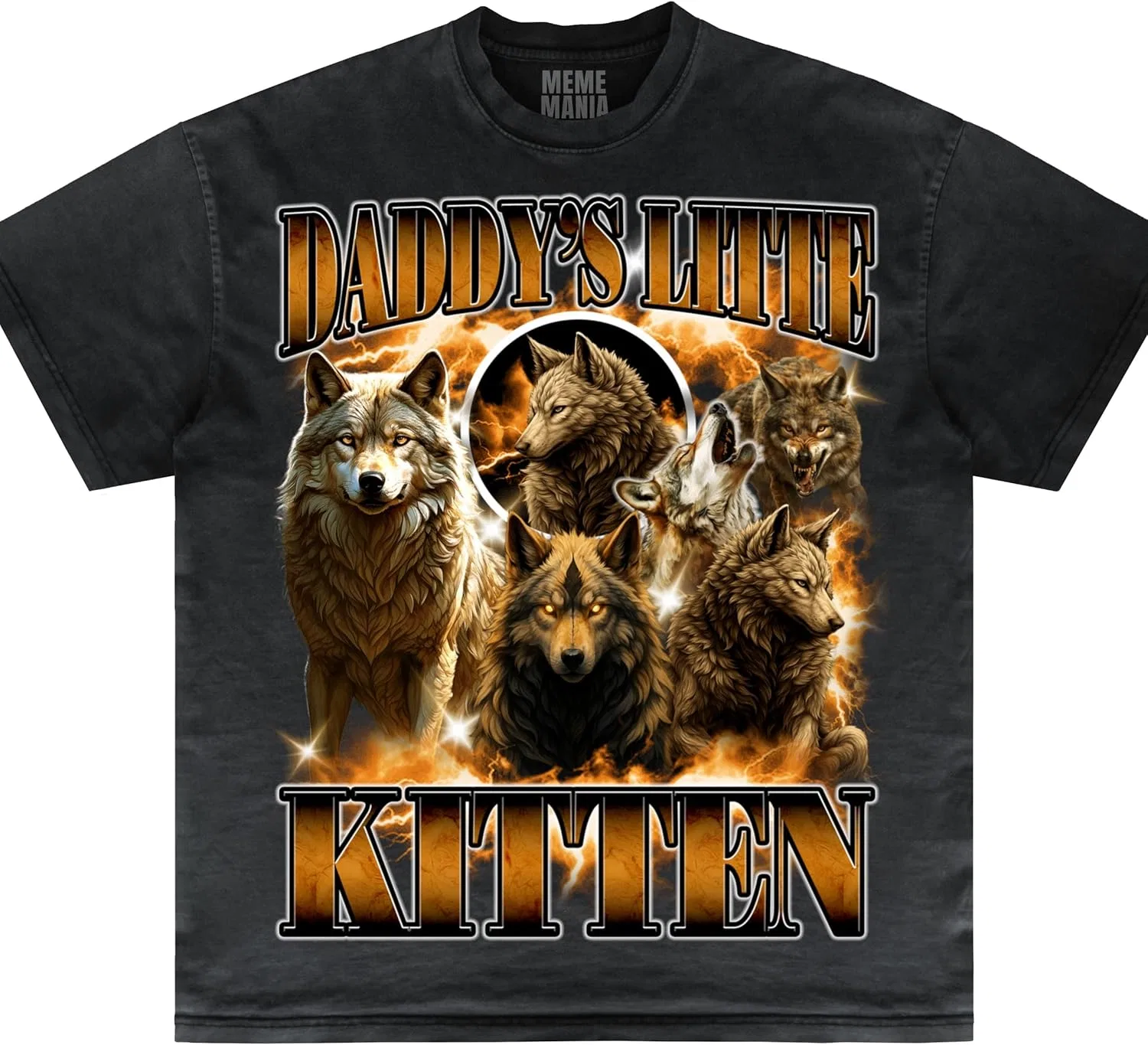 Футболка Daddy's Little Kitten, забавный мем Alpha Wolf Werewolf в винтажном стиле 90-х GENERIC, черный
